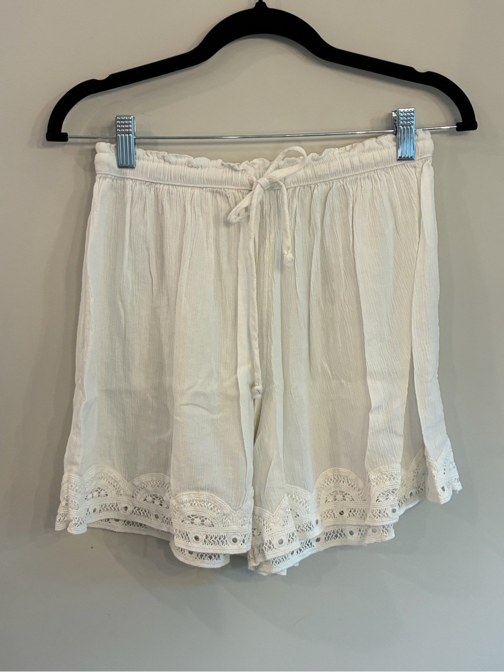 aerie White Crochet Hem Drawstring Shorts